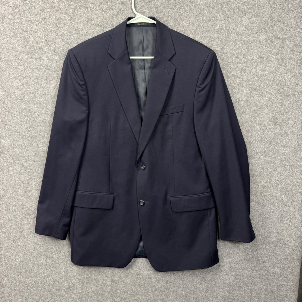 Joseph & Feiss Mens Navy Blue 100% Wool 2-Button Suit Jacket Blazer 40 Long